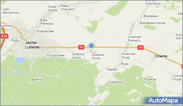 mapa Zofianka Dolna, Zofianka Dolna na mapie Targeo